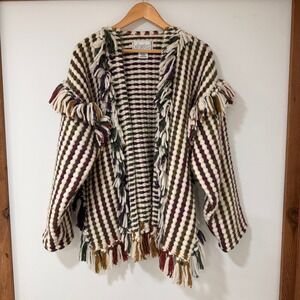 Vintage Gil Aimbez Foreign Market Fringe Cardigan Women OS Wool Blend | Boho Art